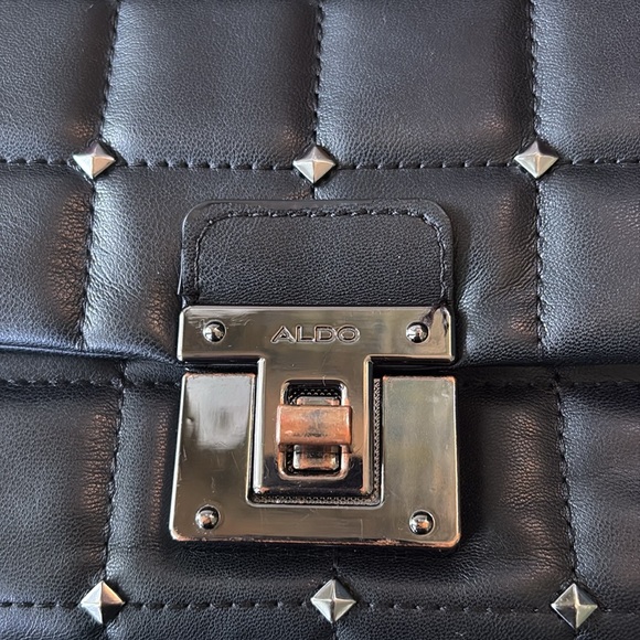 Aldo Olelirin Black Quilted Vegan Leather Silver Studded Crossbody Shoulder Bag - Picture 13 of 16